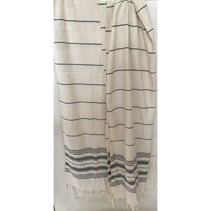 Egyptian Cotton Towel/Throw Lot of 2 Handwoven Off White Black Stripes 62" x 37"